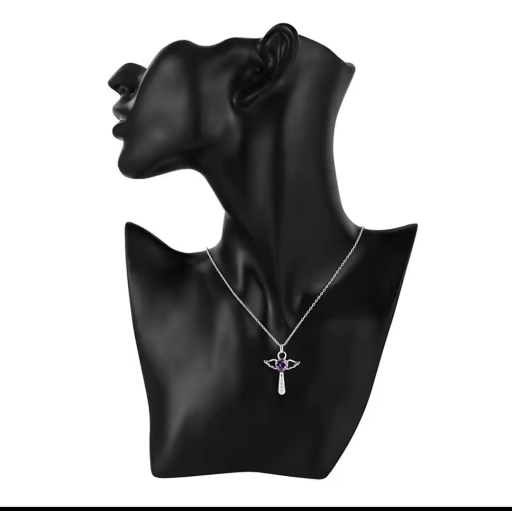 Elegant 925 Sterling Silver and Purple Angel Pendant Necklace